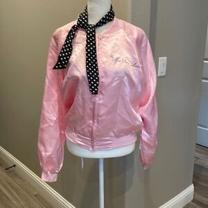 Grease Pink Satin Ladies Jacket With Polka Dot Scarf Costume